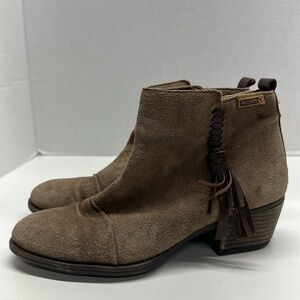Pikolinos Baqueira Boots Ankle Boot Suede Tassel Bootie Tan Brown Size 38 US 8